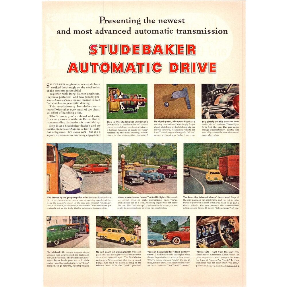 1950 Studebaker Automatic Drive Transmission Vintage Print Ad Antique Car Art